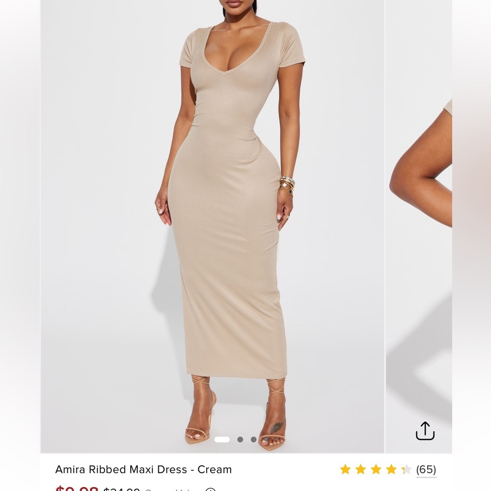 Fashion Nova Ribbed Maxi Dress - Tan